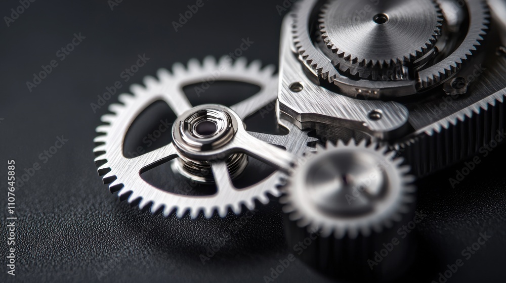 Poster intricate mechanical gears in close-up industrial setting macro engineering still life precision mec