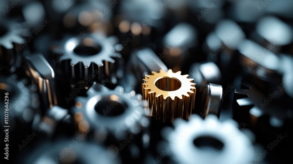 Aufkleber industrial gears and mechanisms workshop macro textured environment close-up view innovation concept
