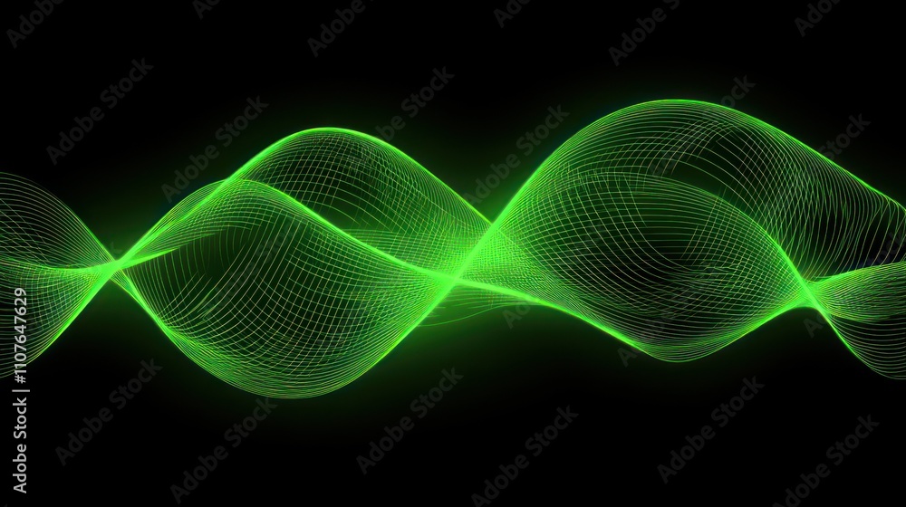 Poster a dynamic green wave pattern, representing sound or energy in a visually appealing manner.