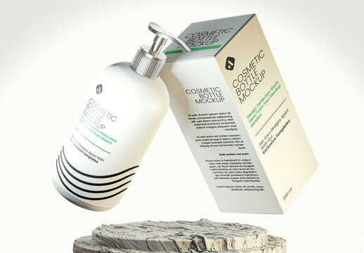 Cosmetic Pump Bottle With Box Mockup