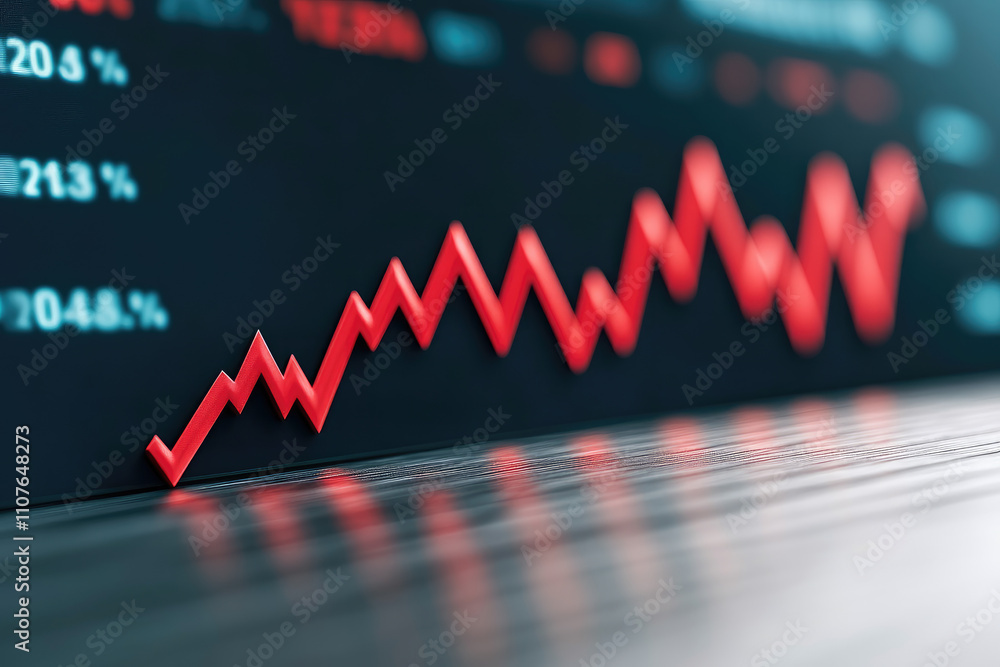 Poster financial trends analysis on a screen detailed close-up of rising and falling graphs in a dynamic bu