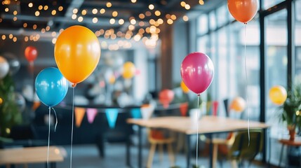 Image of a work anniversary milestone with emphasis on office party setup, congratulatory speeches, and celebration activities