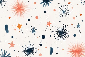 A vibrant, abstract pattern featuring colorful stars and bursts on a light background, perfect for festive occasions or artistic designs.