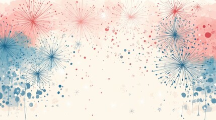 A vibrant, abstract background featuring colorful splashes and starburst patterns in red, blue, and cream tones, perfect for celebrations or artistic projects.