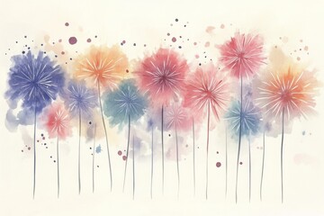 A vibrant watercolor painting of colorful abstract flowers, radiating joy and creativity with splashes of color against a light background.