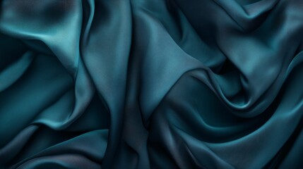 Fototapeta premium A close-up of flowing teal silk fabric, showcasing its smooth texture and elegant draping.