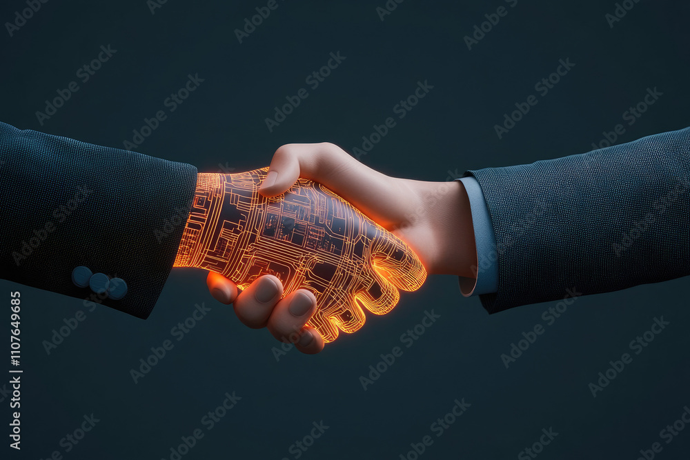 Poster futuristic polygonal handshake displaying modern cooperation in a tech-infused environment for colla