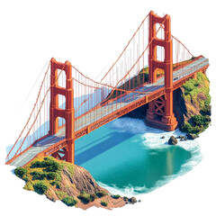 Obraz premium Iconic orange suspension bridge over water.