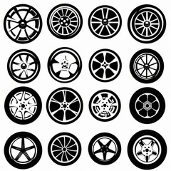 Car wheels icon, tire silhouettes, rim symbol, auto wheels sign, car tyre pictograms, minimal