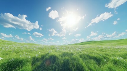 Obraz premium Long green valley, flawless clear sky and clouds, landscape photo