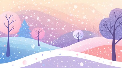 Illustrations of winter landscapes with trees and snow