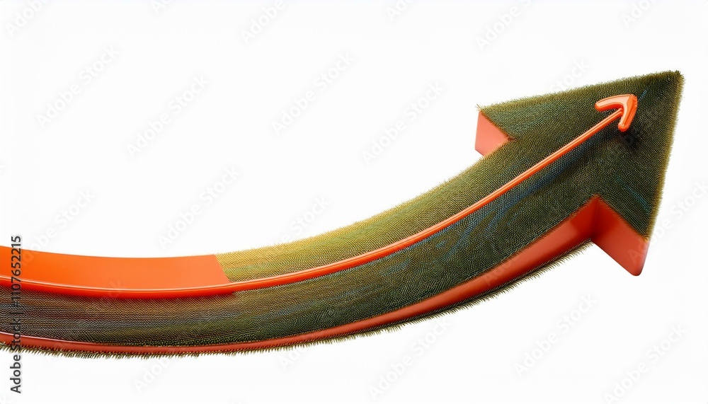 Poster curved graph with arrow moving up on isolated white background