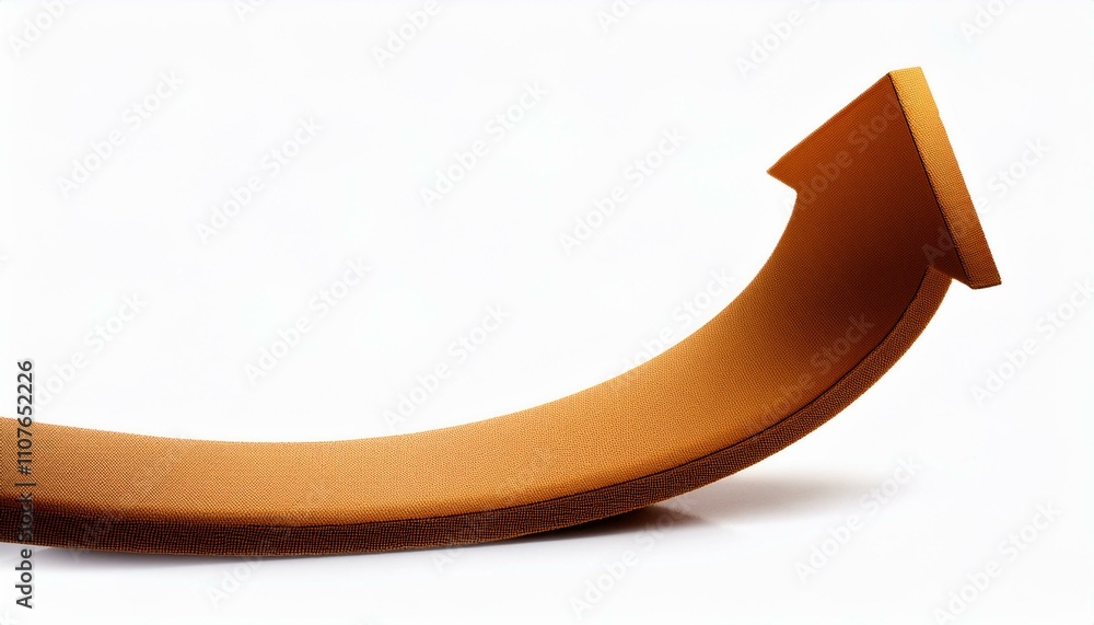 Poster curved graph with arrow moving up on isolated white background