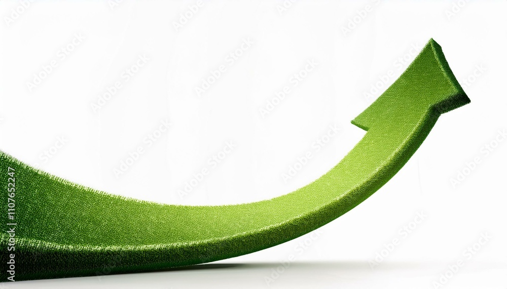 Poster curved graph with arrow moving up on isolated white background
