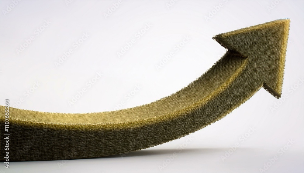Poster curved graph with arrow moving up on isolated white background