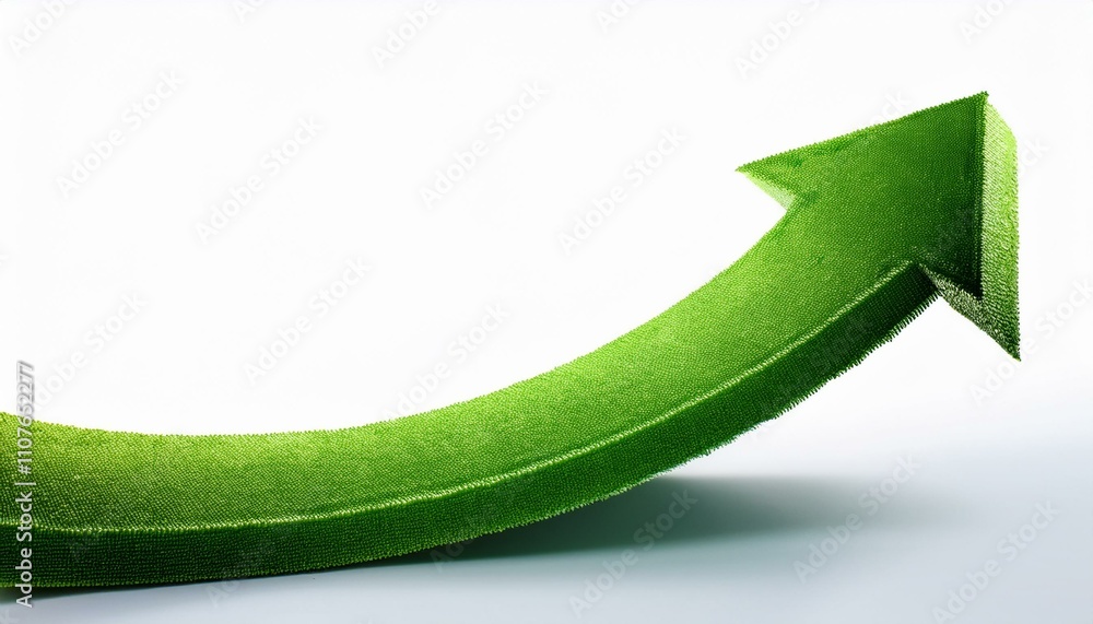 Poster curved graph with arrow moving up on isolated white background