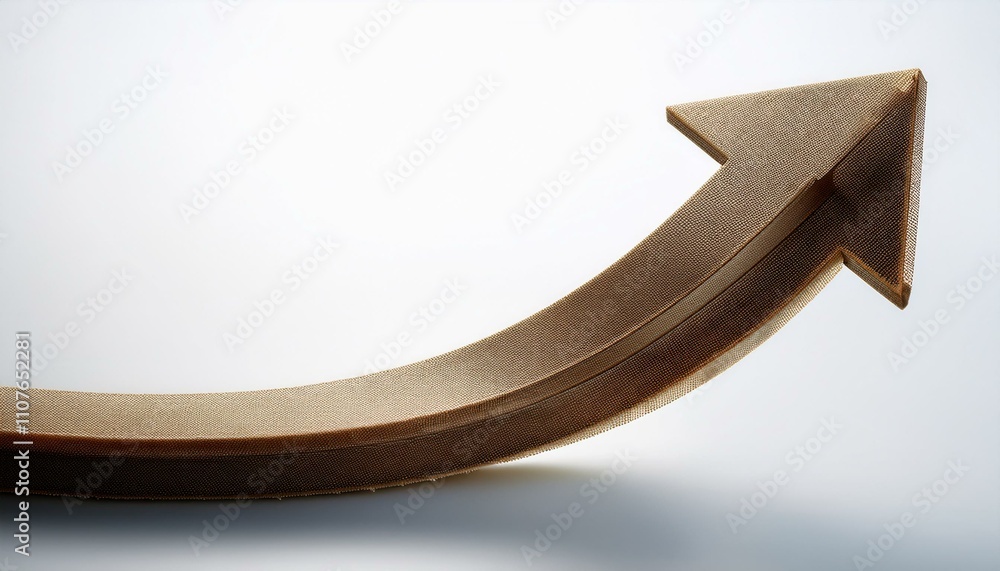 Poster curved graph with arrow moving up on isolated white background