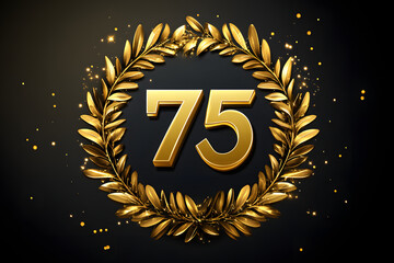 golden, number, 75, laurel, wreath, anniversary, celebration, milestone, achievement, award, recognition, elegant, success, victory, honor, luxury, black, background, festive, special, sparkle,