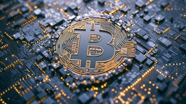 Image of Bitcoin featuring modern design elements, the cryptocurrency logo, and digital graphics for effective financial branding