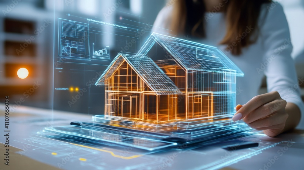 Aufkleber A person uses advanced AI technology to visualize a 3D model of a house.