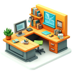 Naklejka premium Isometric view of a modern home office workspace.