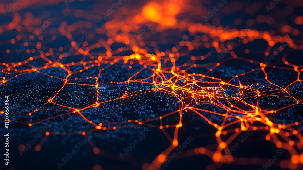 Aufkleber a vibrant abstract image showcasing glowing orange lines on a dark background, resembling a network 