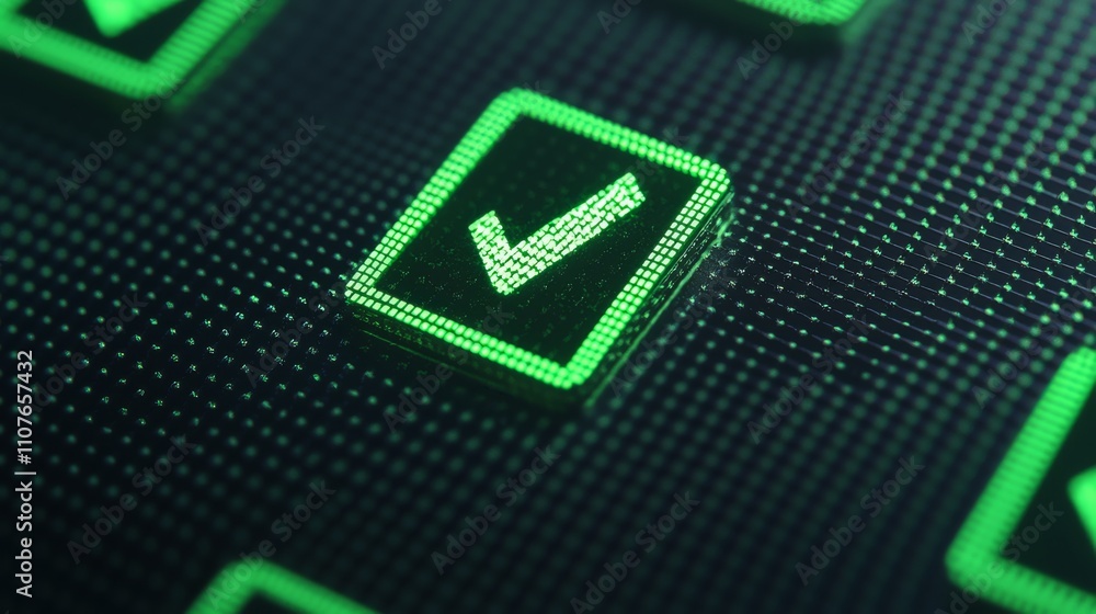 Aufkleber a close-up of a glowing green checkmark on a textured background, symbolizing approval or completion