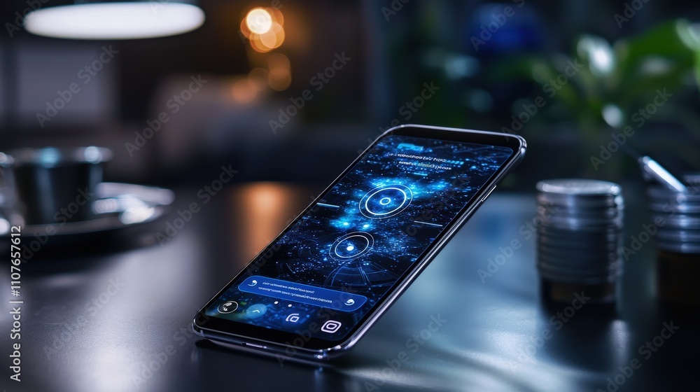 Poster secure contact tracing on a smartphone modern workspace technology indoor close-up health and safety