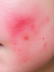 Fototapeta premium Close-up image of inflamed, irritated skin with redness, dryness, and flakiness, dryness