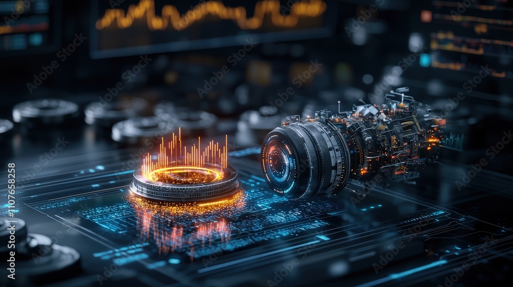 Aufkleber Innovative analysis of digital interface displaying data trends in a high-tech environment