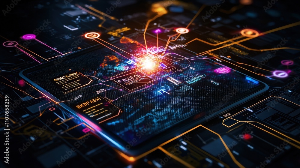 Aufkleber digital tax reform proposals on a glowing screen futuristic office infographic high-tech environment