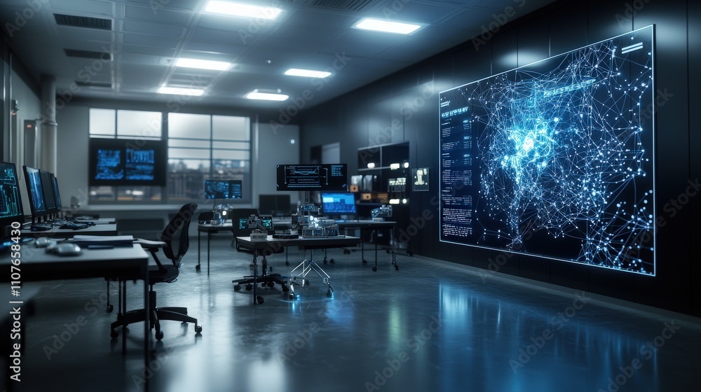 Poster futuristic ai classroom experience interactive learning hub for innovative digital education in urba