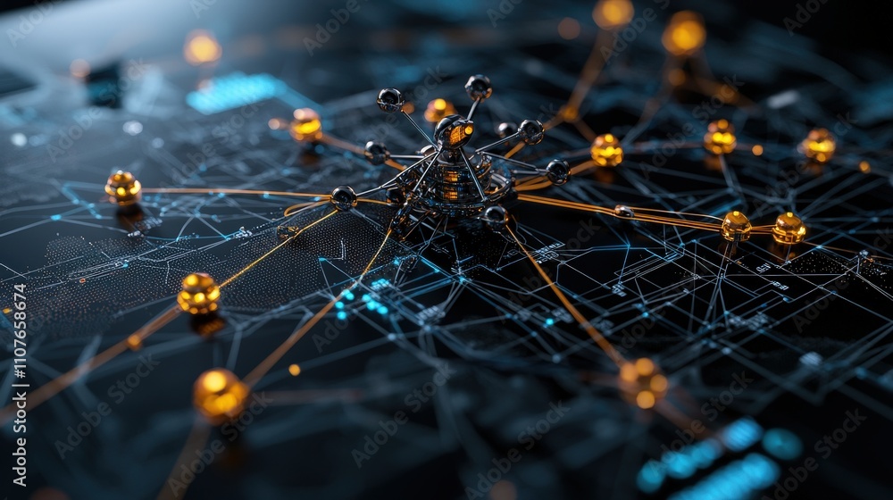 Poster Optimized supply chain mapping digital network visual data representation tech innovation close-up view efficiency concept