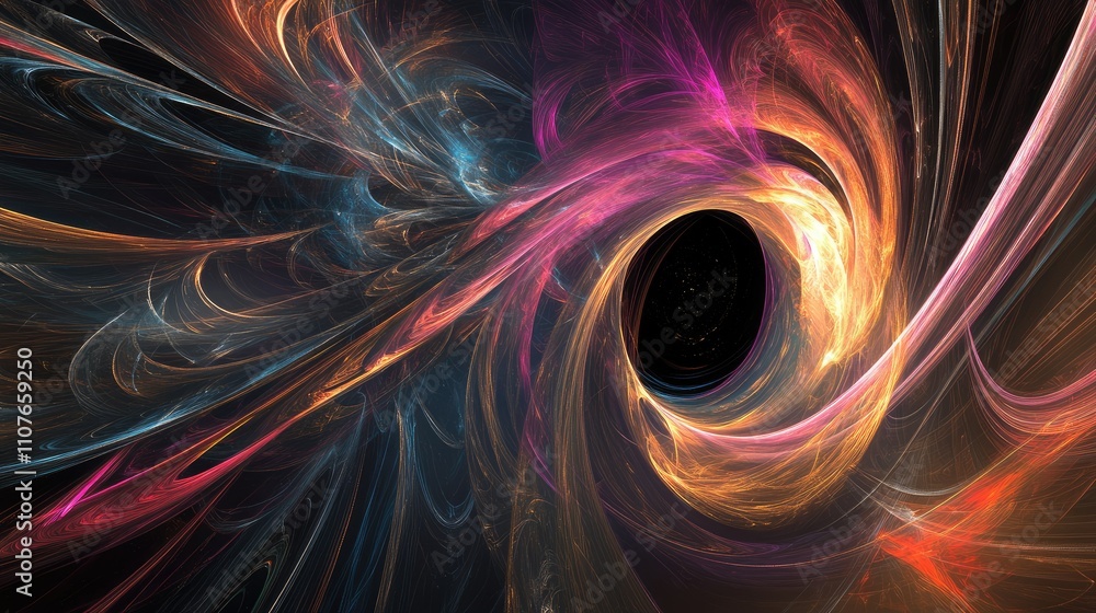 Poster glowing blue fractal vortex with dynamic swirling patterns