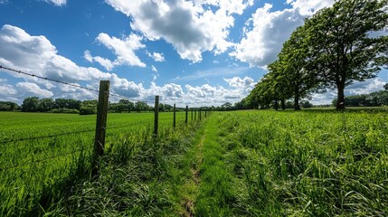 Obraz premium High-speed internet installation event peaceful countryside nature scene green fields wide angle view digital connectivity