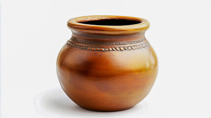 a nice wood made vase on a table isolated on a white background