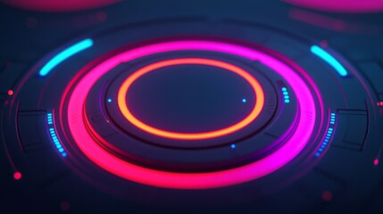 Obraz premium A vibrant, abstract design featuring concentric circles with glowing neon colors, creating a futuristic, tech-inspired aesthetic.