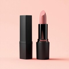 Obraz premium Blank lipstick packaging mockup with cap slightly twisted open, warm lighting, inviting and realistic aesthetic