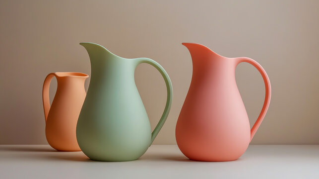 A sleek, modern melamine jug with a minimalist design, featuring smooth curves, a matte finish, and vibrant color options