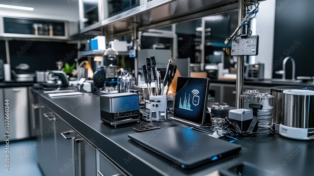 Aufkleber Innovative technology showcase in a modern lab environment with high-tech equipment and gadgets