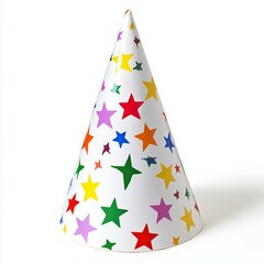 White Cone Hat With Colorful Stars isolated on white background