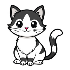Obraz premium Cute cartoon black and white cat with a striped tail, symbolizing playfulness and pet companionship