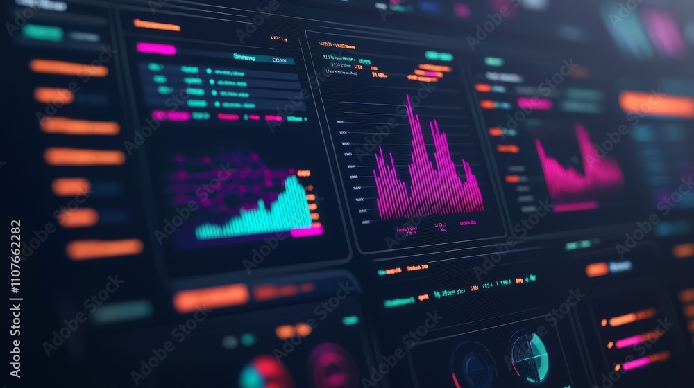 Poster a vibrant digital dashboard displays colorful graphs and data visualizations, highlighting trends in