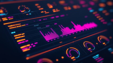 Obraz premium A vibrant digital interface showcasing colorful audio waveforms and controls, representing advanced technology in sound visualization.