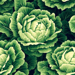 Fototapeta premium Lush green cabbage seamless pattern.