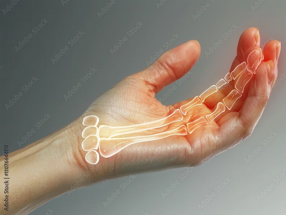 Poster the image depicts a hand with an illustrative overlay showing the skeletal structure of the fingers 