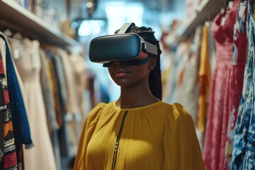 Fototapeta premium Woman with VR headset in store