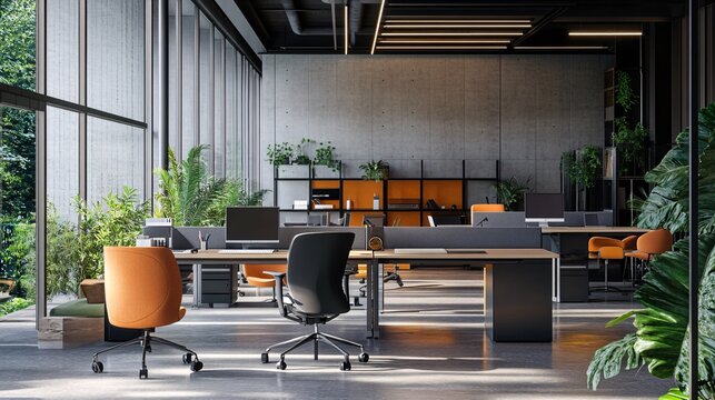 Visualization of an office worker with modern desk setup, ergonomic furniture, and a professional environment designed for efficient work