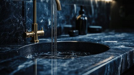 A luxurious marble counter in a high-end bathroom or kitchen setting, ideal for interior design or luxury products