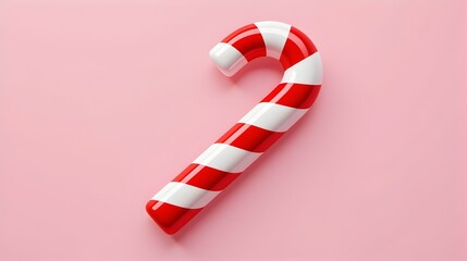 A vibrant candy cane rests on a soft pink surface, embodying the festive spirit of the holiday season in delightful style.